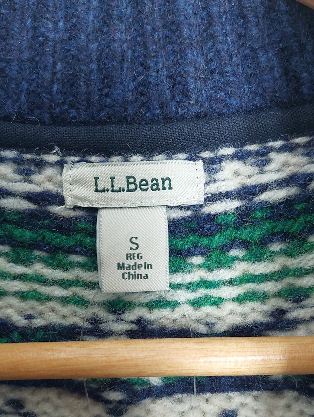 LL Bean Women's Size Small Ragg Wool Sweater Zip Up Cardigan Fair Isle Print - Picture 3 of 13